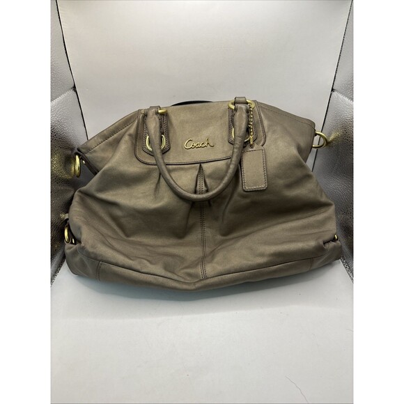 COACH HandBag Tote Bag Ashley Patent Satchel color Brown/Bronze Leather USED - Picture 1 of 8